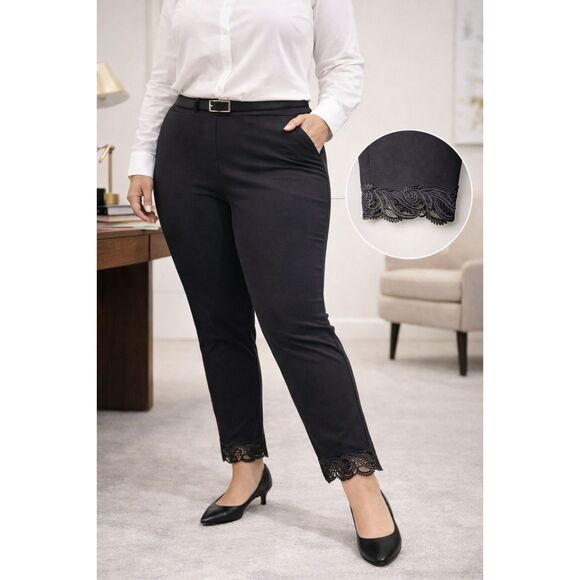 Chico’s Brigitte So Slimming Lace Hem Ankle Pants 12 NWT Black Office Siren - Picture 8 of 8